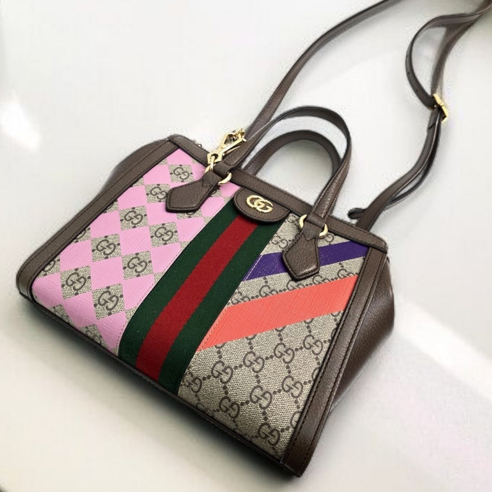 Gucci GG Supreme Equestrian Web Small Ophidia Tote Bag Multicolor Crossbody Bag - Picture 6 of 14
